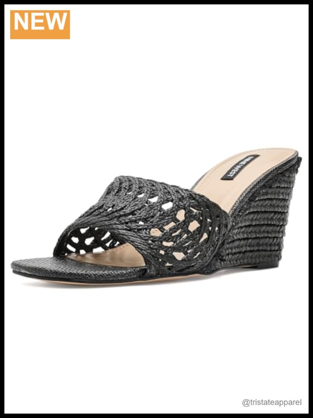 Woven Open Square Toe Slip On Wedge Sandals PU